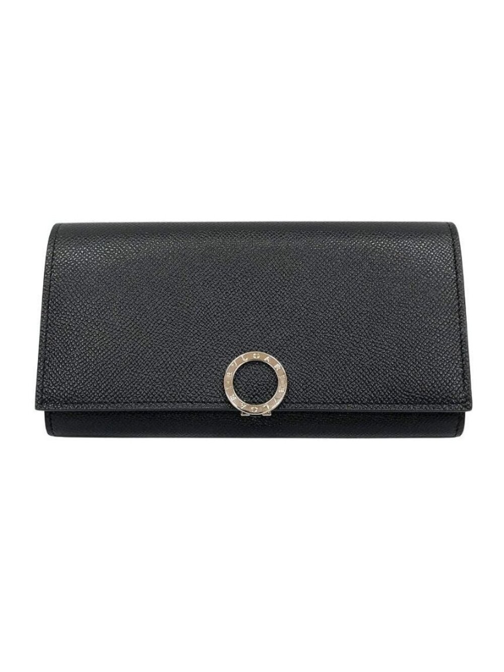 Bvlgari Logo Clip Wallet Gray Leather Black Vintage
